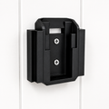 Black DeWalt battery holder on a white background