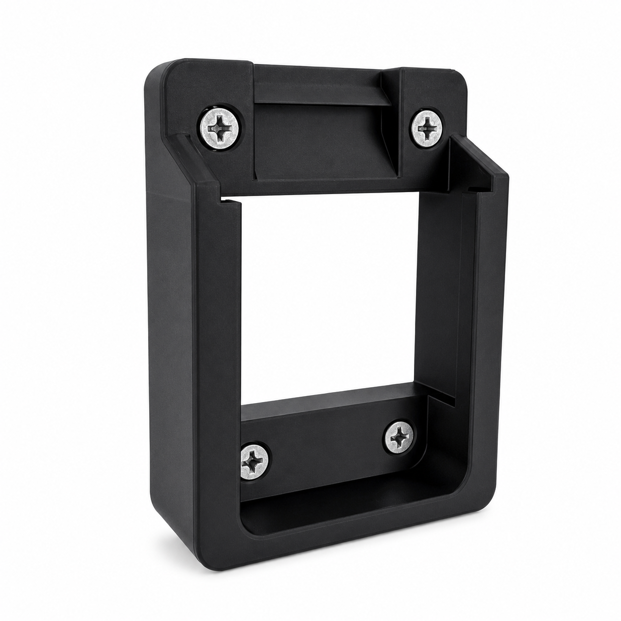 Black Makita bracket with screws on a white background