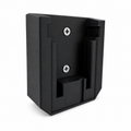 Black Milwaukee plastic wall mount bracket with screws on a white background