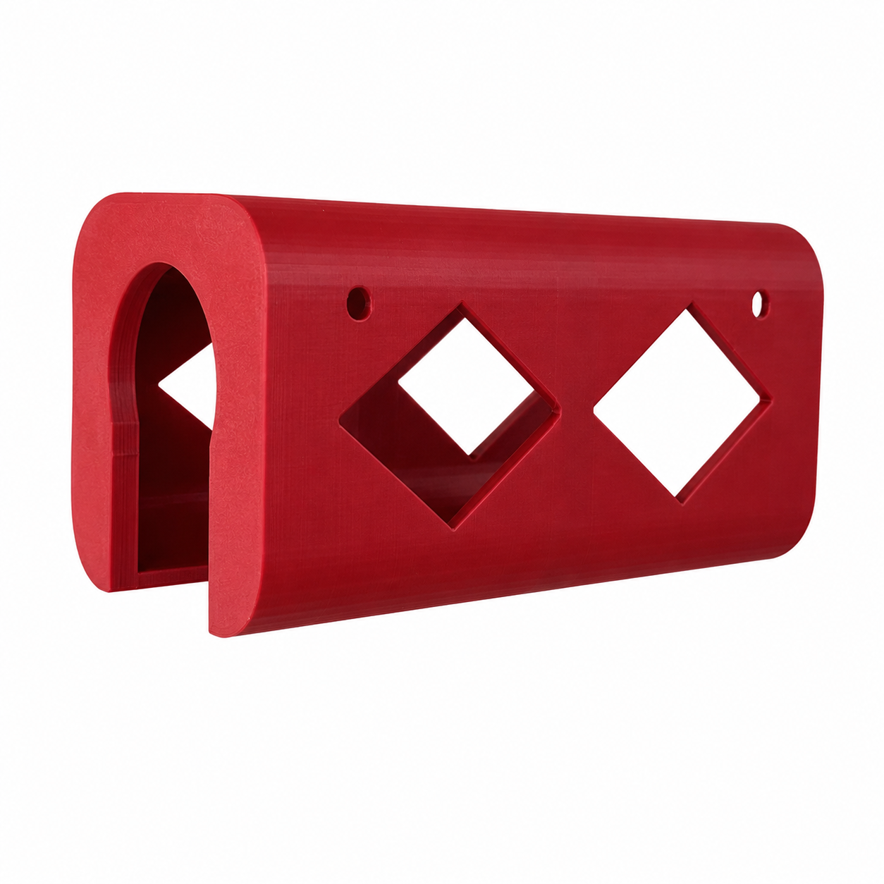 Red tool holster with geometric cutouts on a white background ideal for Milwaukee impact driver