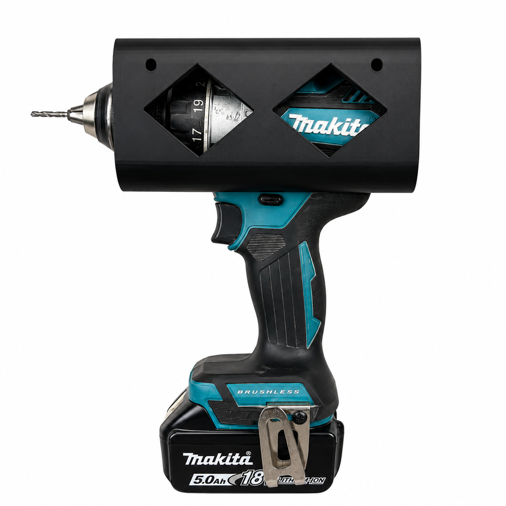 Makita cordless drill driver in a Tool Holster on a white background