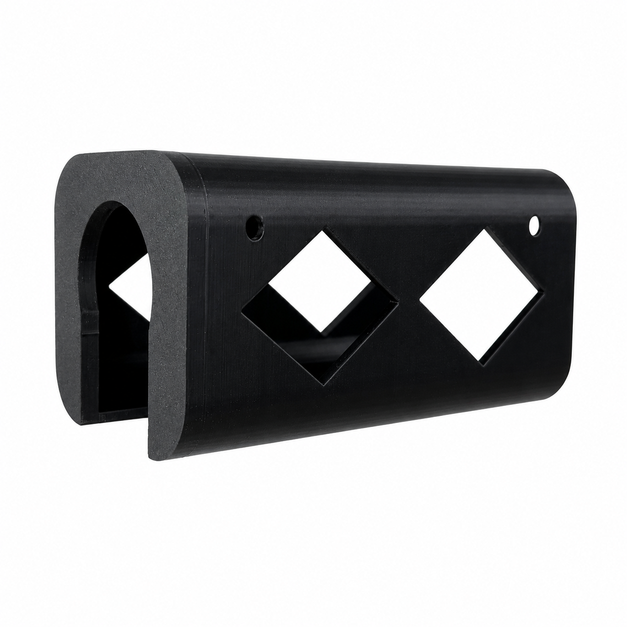 Black tool holster with cut-out design on a white background