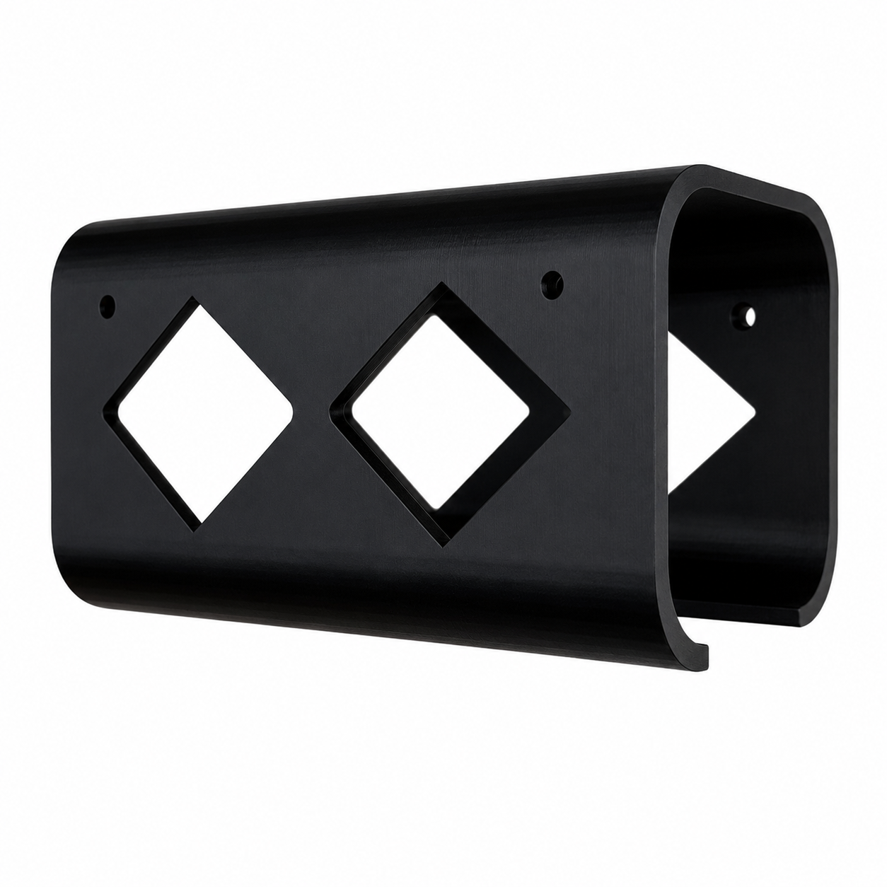 Black tool holster with diamond-shaped cutouts on a white background